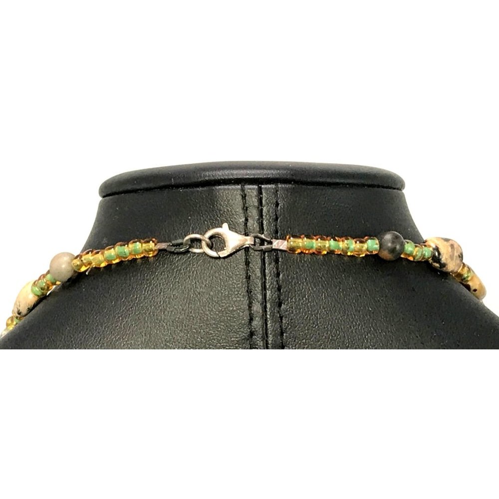 Handmade Boho Necklace Jasper Focal Bead Fire Crackle Agate & Glass Pony Beads - Picture 6 of 6